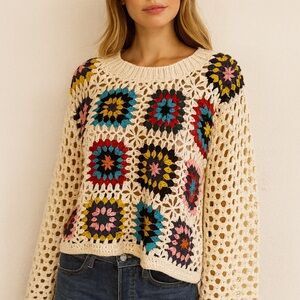 LUNA IVY Multicolor Crochet Pattern Sweater